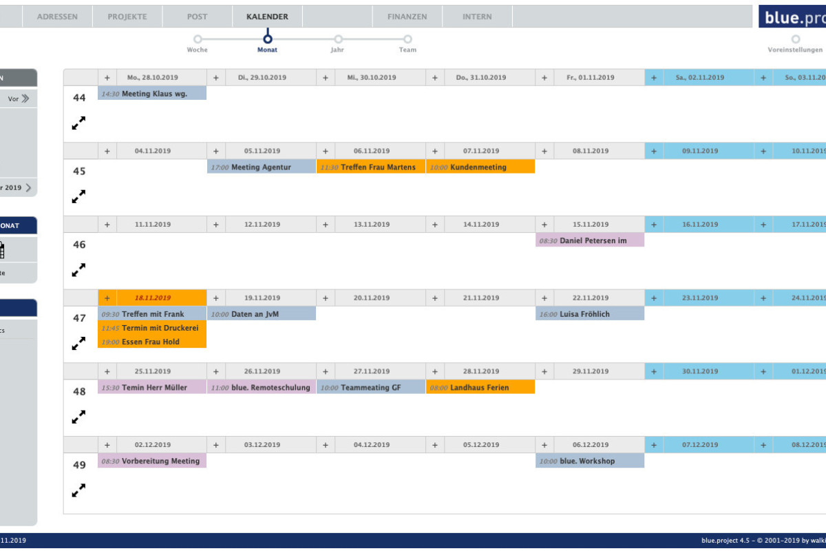 blue.project - Menü Kalender