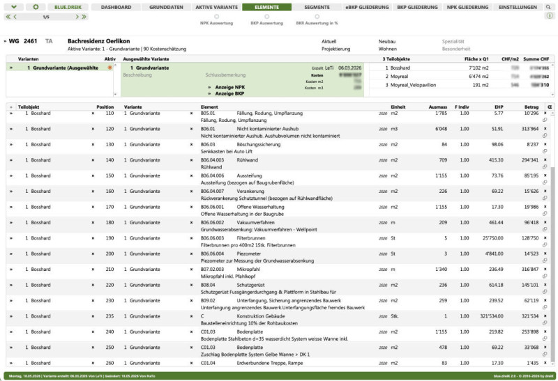 Baukostenrechnung mit FileMaker für WaltGalmarini Zürich