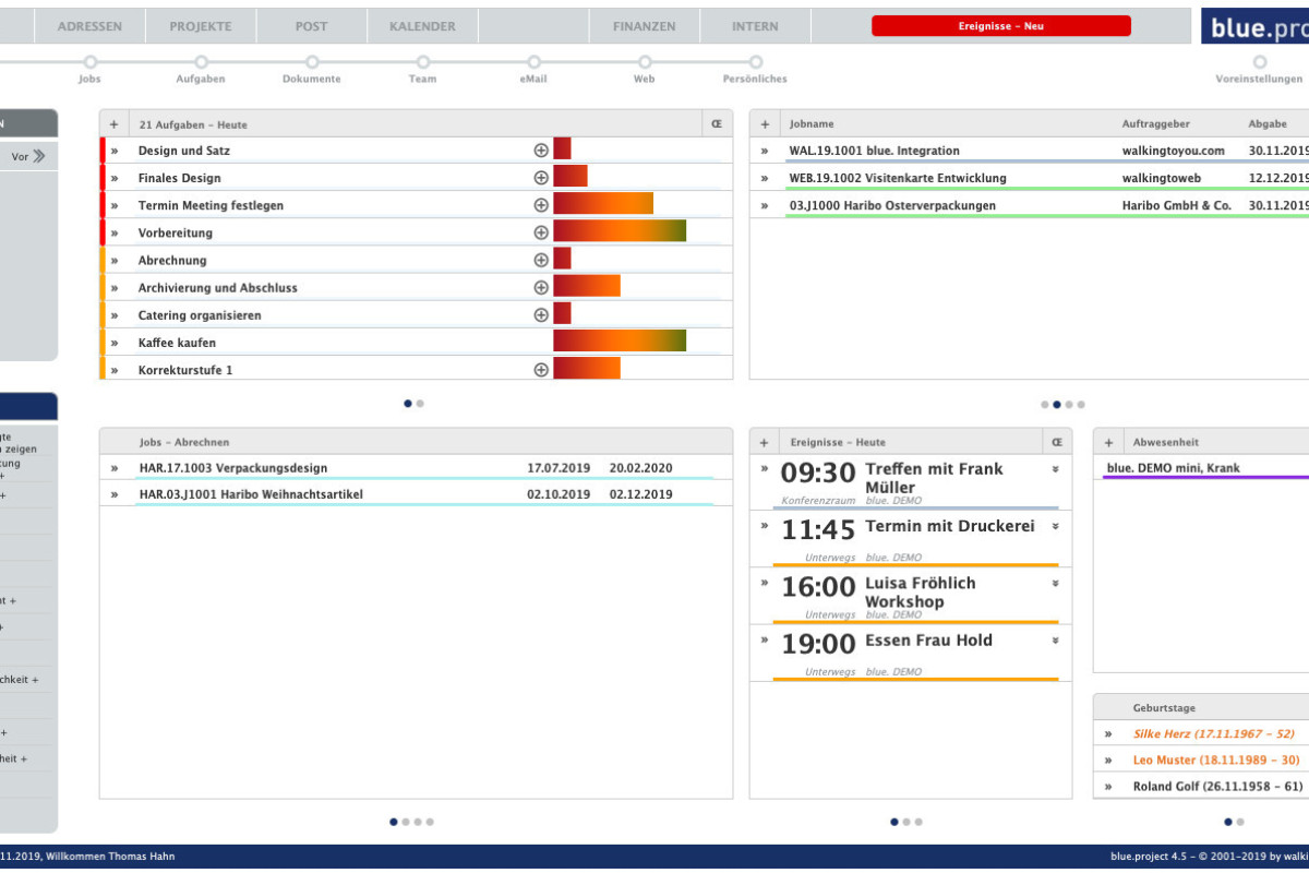 blue.project - Menü Home Dashboard